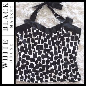 WHBM Silk Black & White Bustier Top